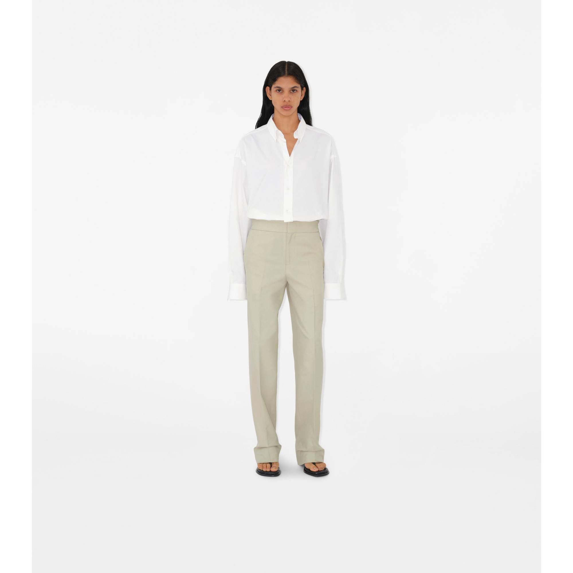 Cotton Blend Trousers - Plaster